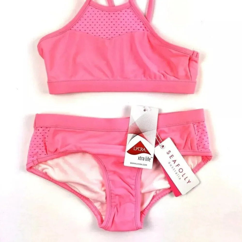 Seafolly Girl’s Pink Two Piece Bikini Swimwear Set, Size 6